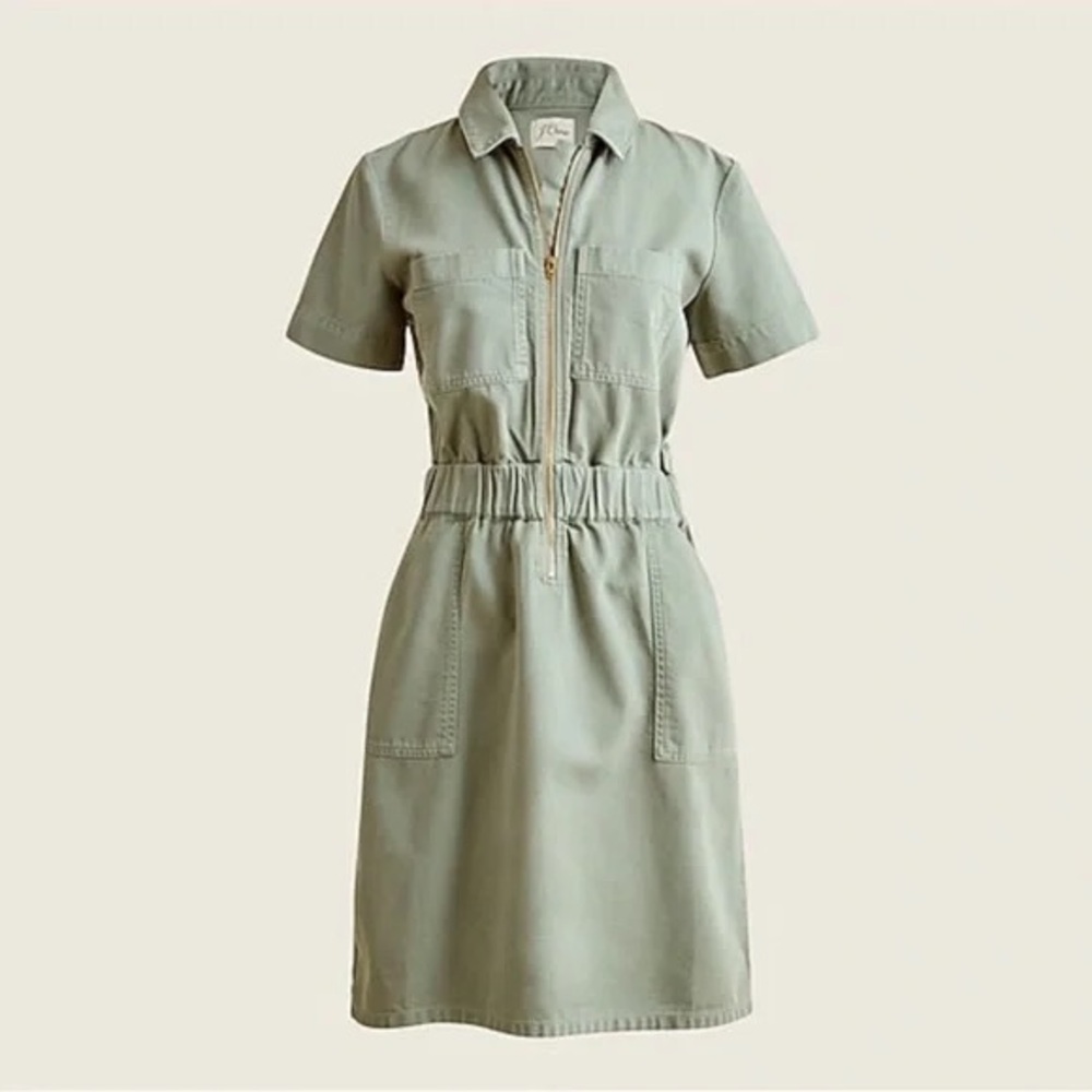 J.Crew Chino Dress sz 10 Olive Green Zip Up COMFY + CASUAL